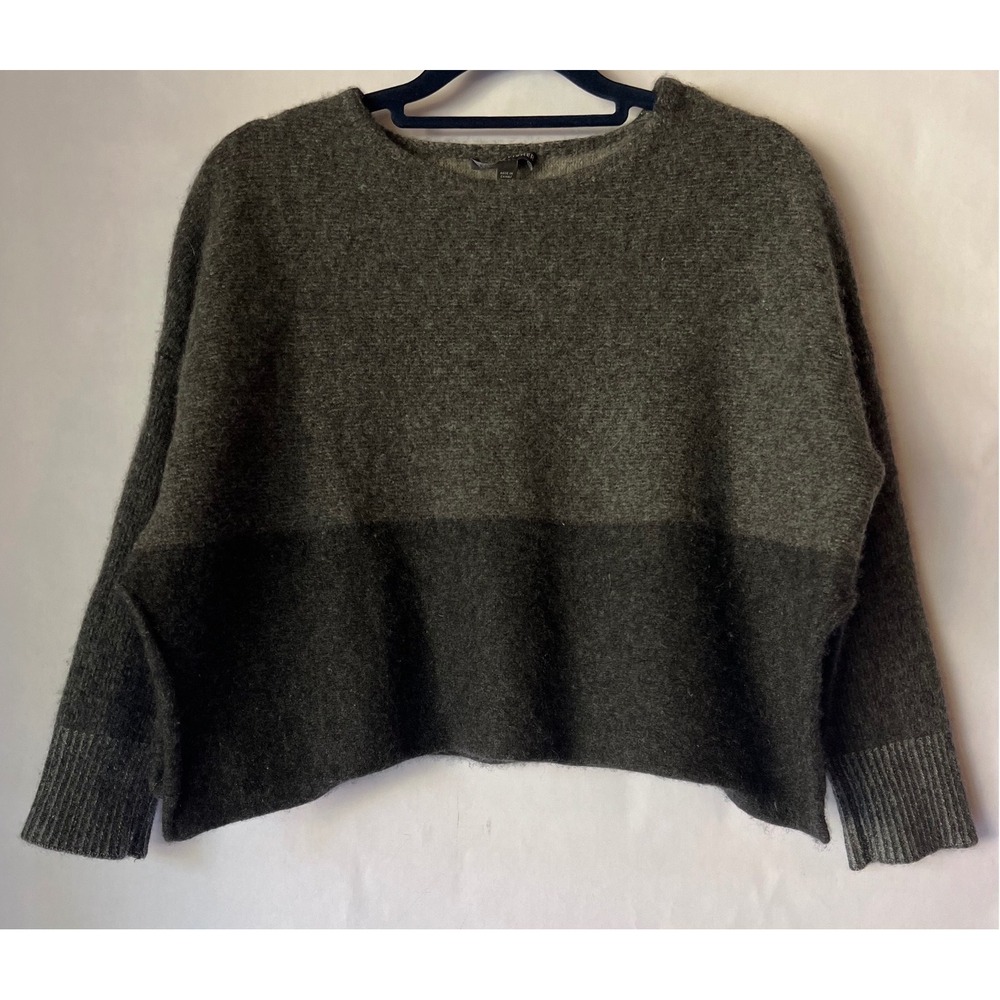 Eileen Fisher 100% Cashmere Colorblock Boxy Cropped Sweater Grey S/P